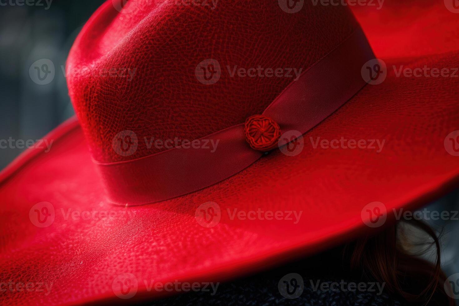 Elegant red hat with ribbon detail adding a touch of class and style photo