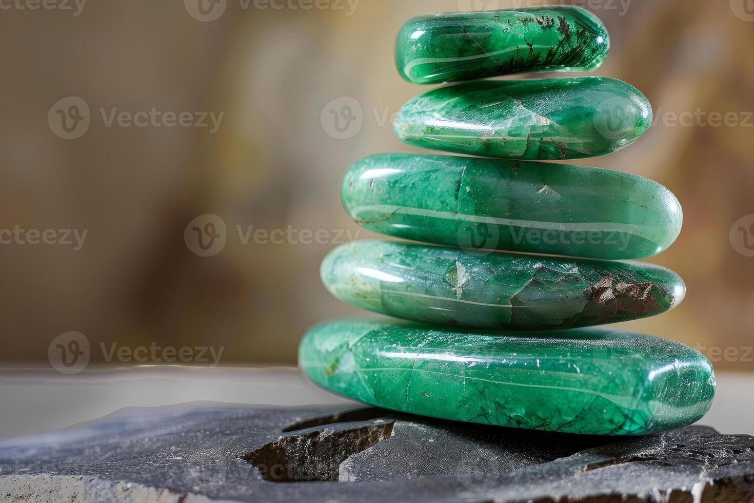 Stack of polished green aventurine stones creating harmony and balance photo