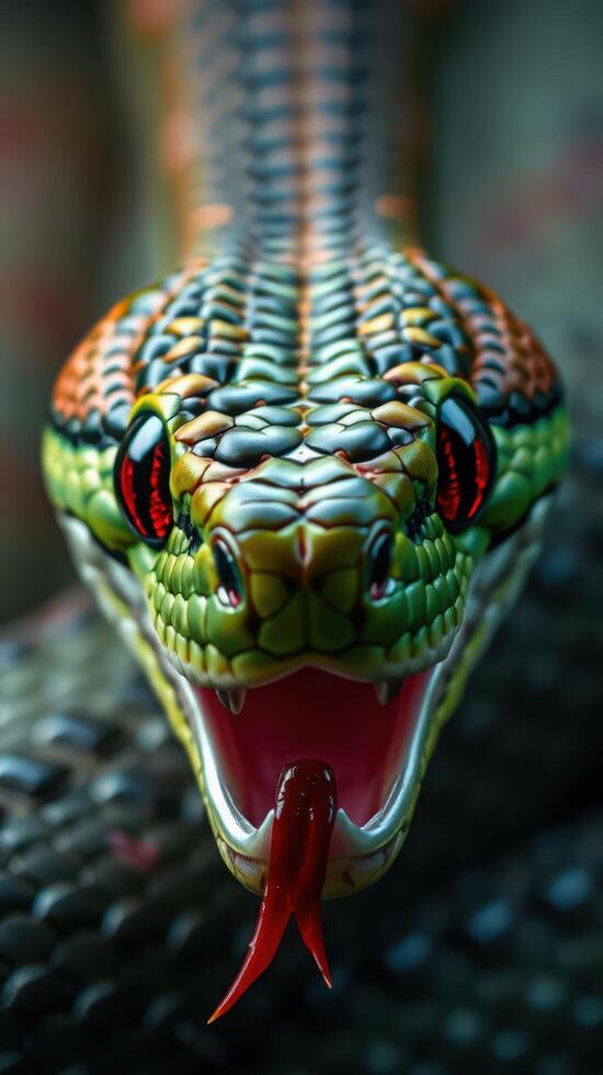 A close up of a snake with its mouth open photo