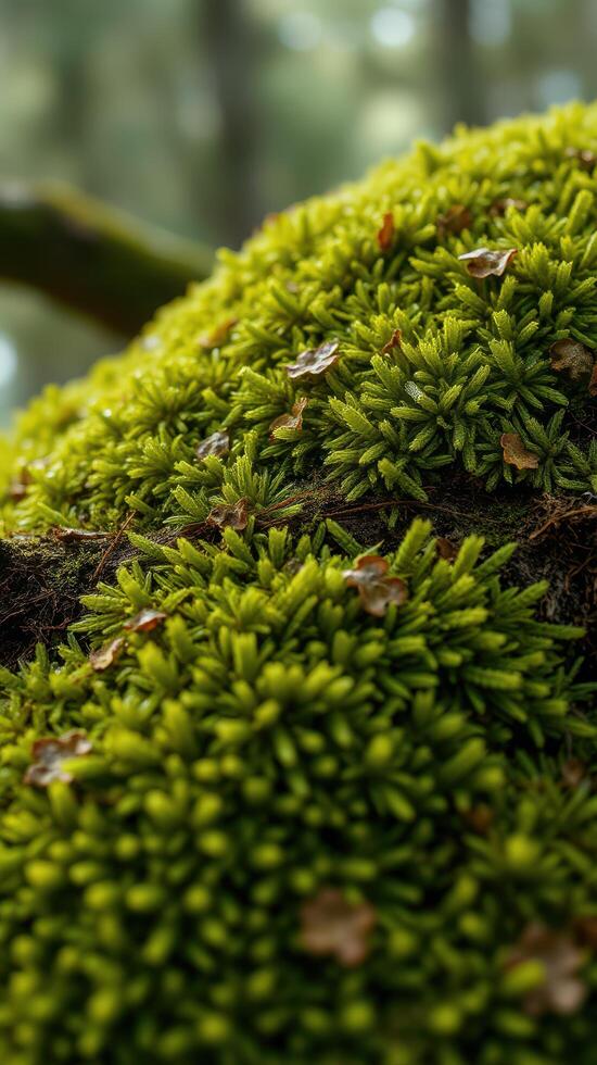 A close up of a moss covered tree branch photo