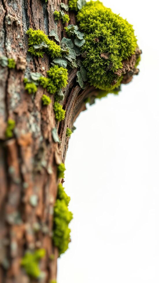 A close up of a moss covered tree trunk photo
