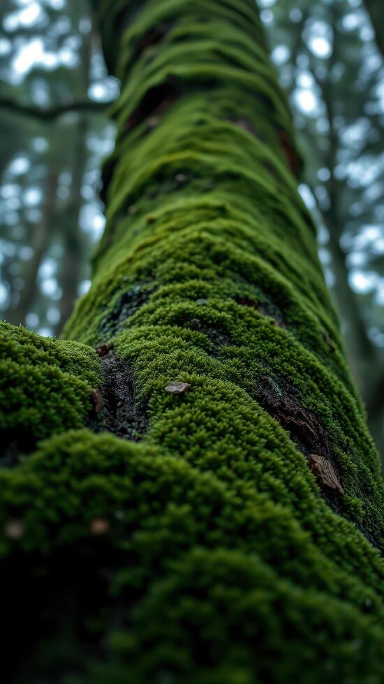 A tree trunk covered in moss photo
