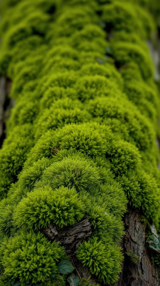 A close up of a moss covered tree trunk photo