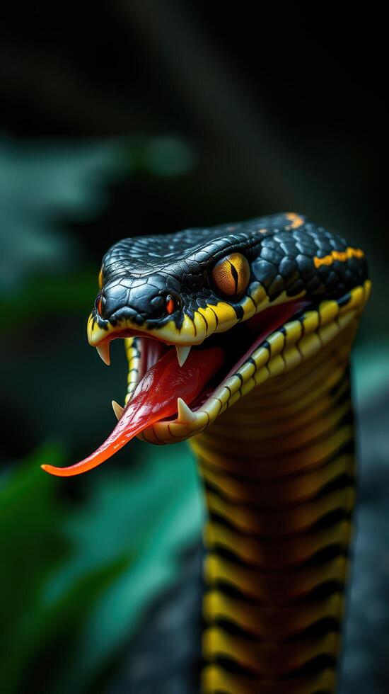 A close up of a snake with its mouth open photo