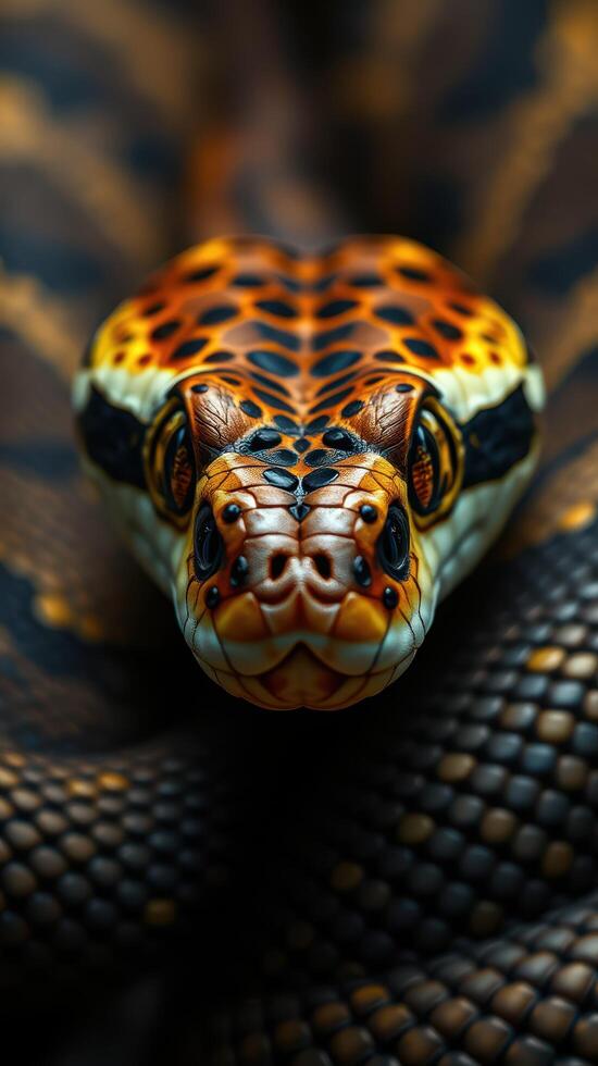 A close up of a snake's head photo