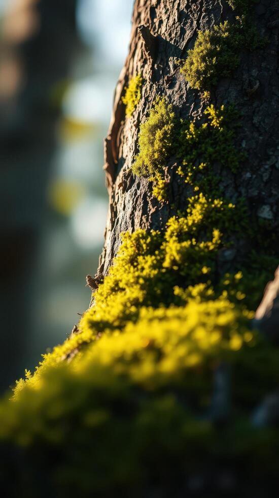 A close up of a tree with moss growing on it photo