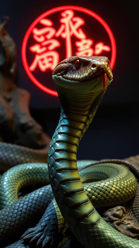 A cobra with its mouth open and its head facing the camera photo