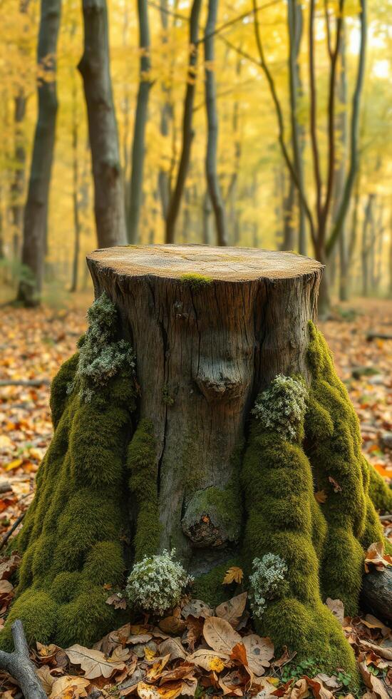 A tree stump covered in moss photo