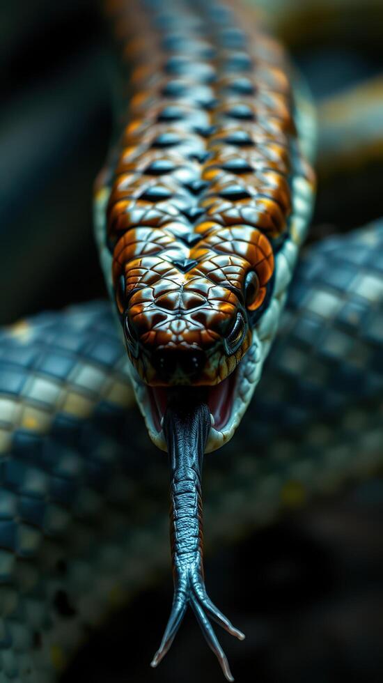 A snake with its mouth open and its tongue out photo