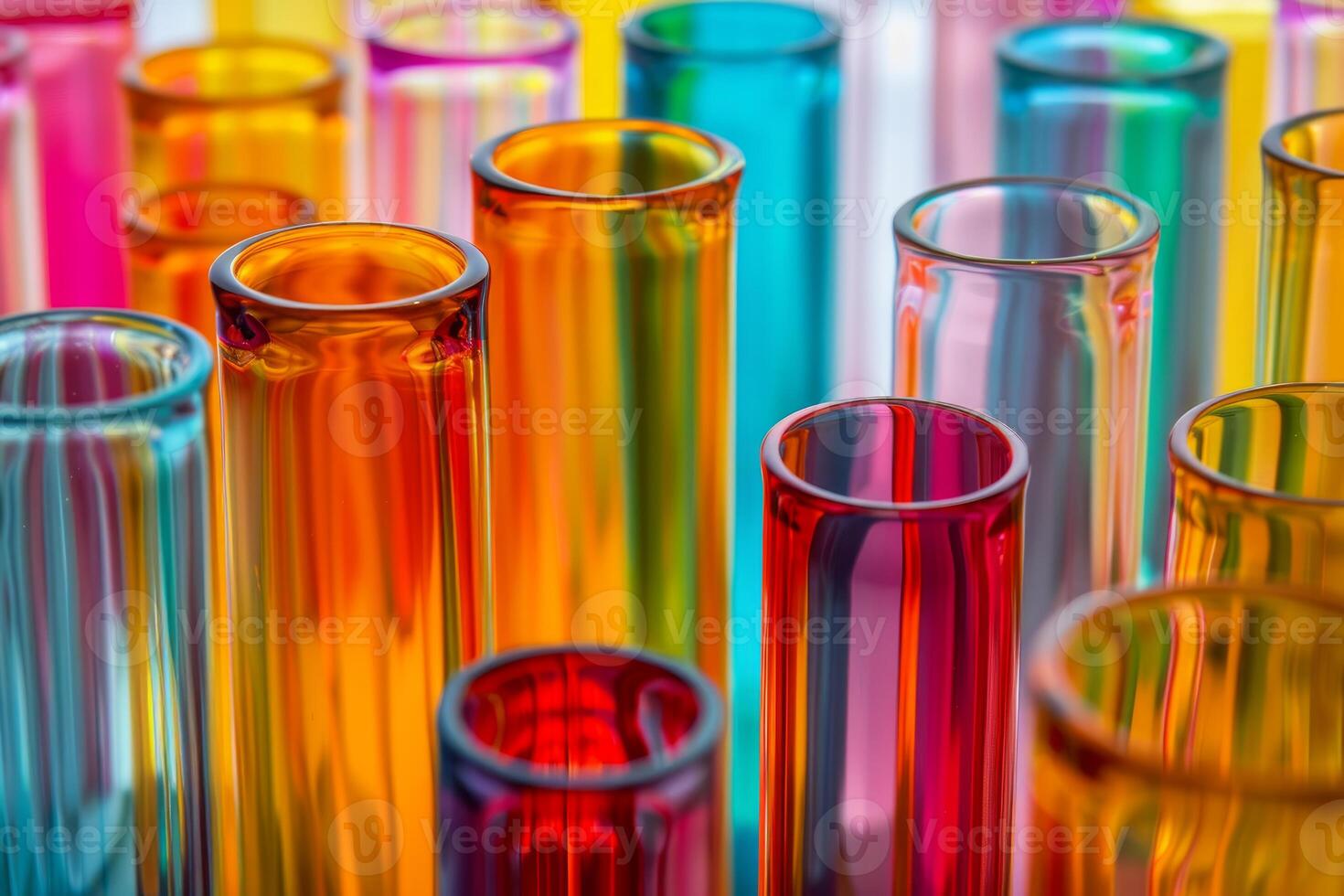 Colorful test tubes creating vibrant laboratory display photo