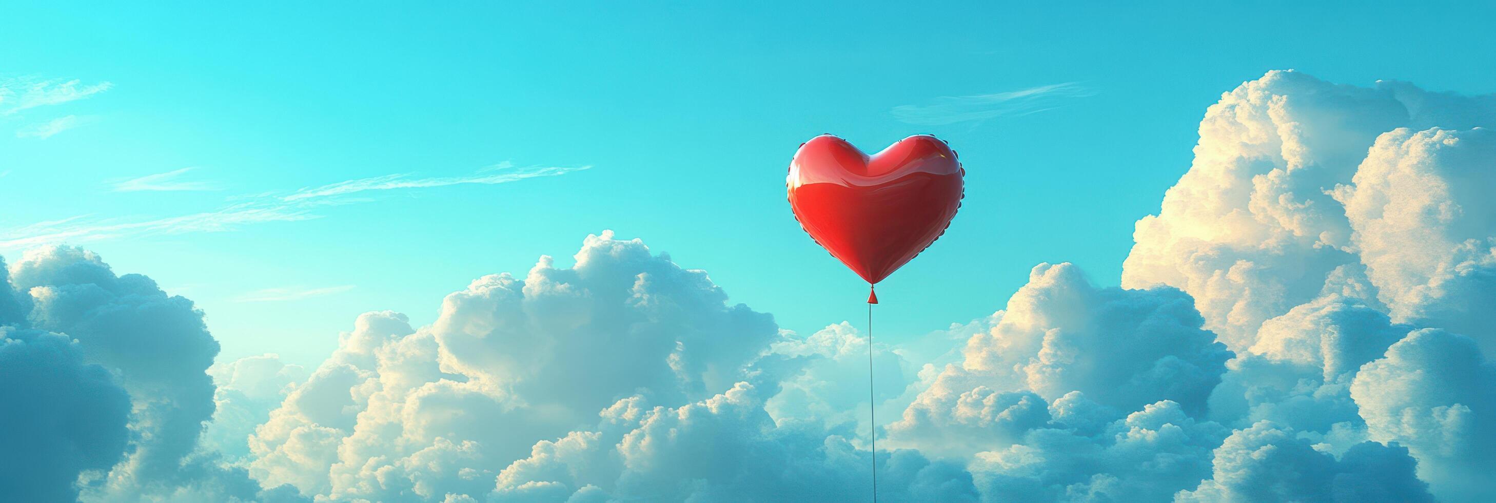 A heart shaped balloon floating in the sky photo