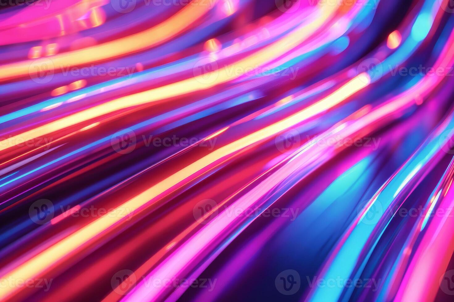 Wavy neon light trails creating vibrant abstract background photo