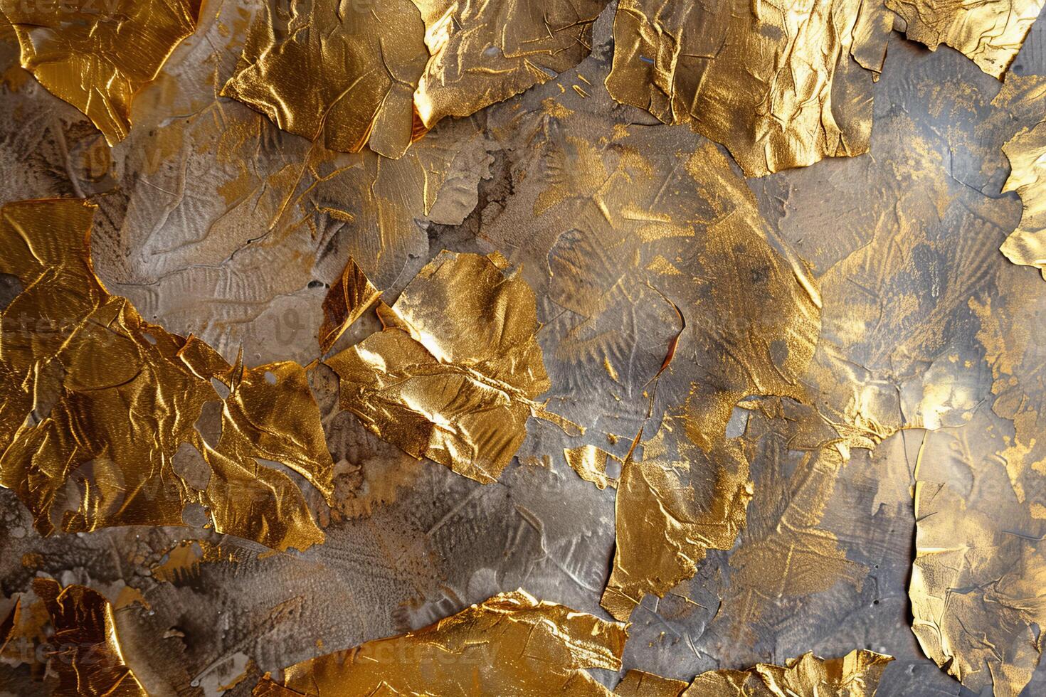 Gold leaf flakes creating luxurious textured background photo