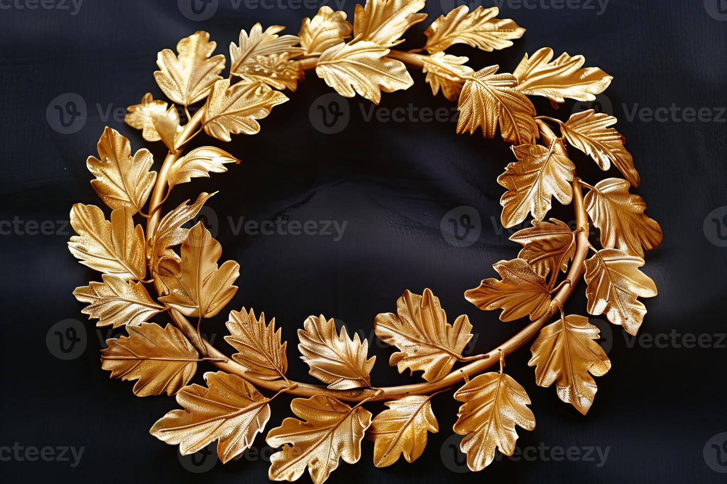 Golden laurel wreath symbolizing victory and achievement on black background photo