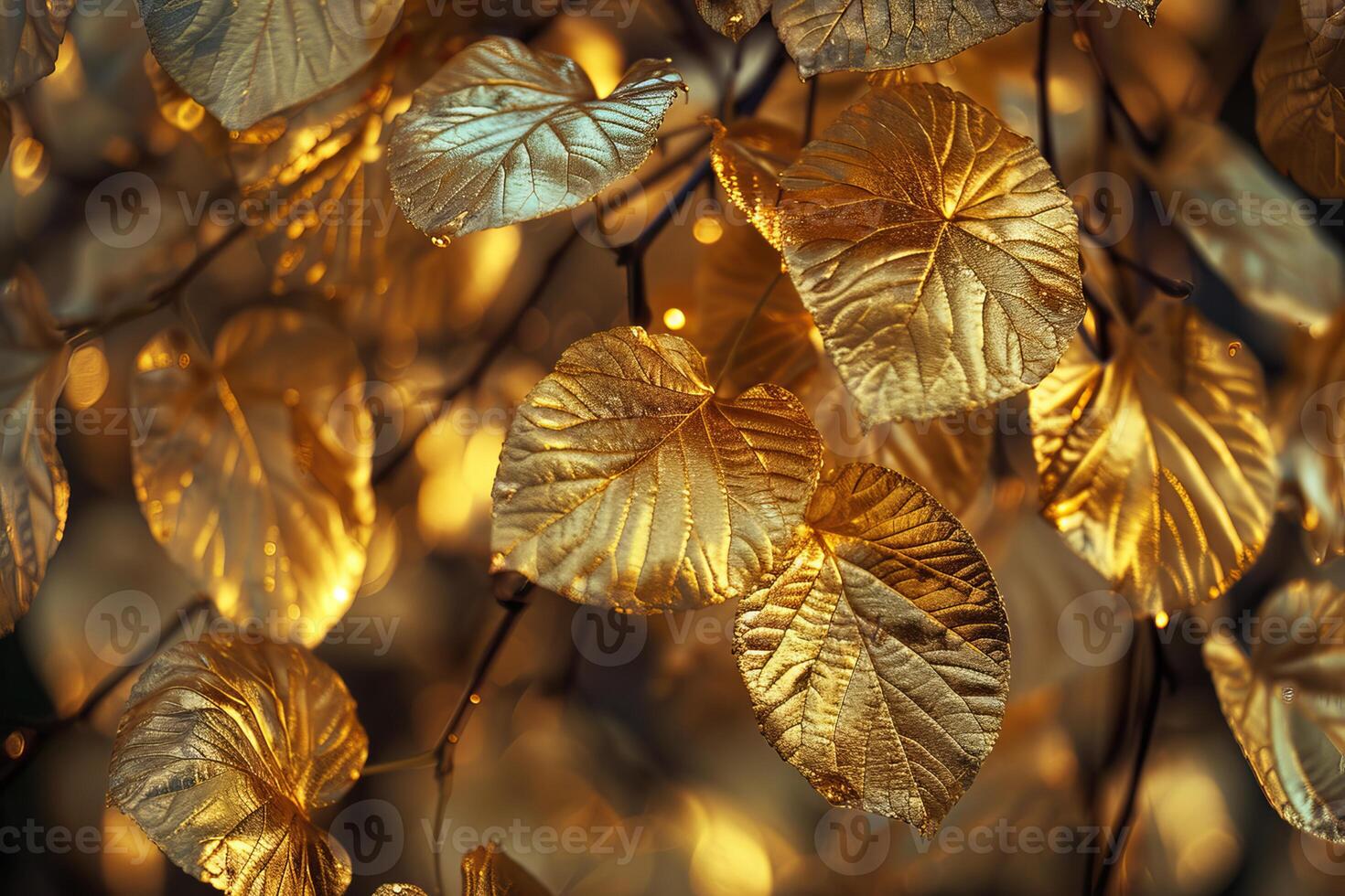 Golden leaves shining in the sunlight, creating a luxurious autumnal atmosphere photo