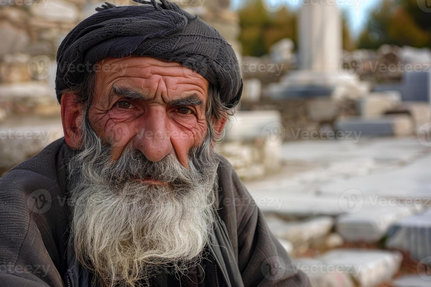 Portrait of senior local man wearing traditional turban in ephesus ancient city photo