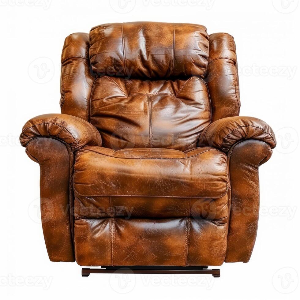Comfortable brown leather recliner isolated on white background photo