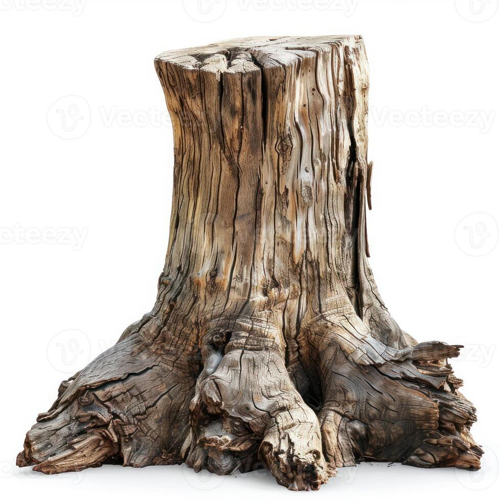 Big old tree stump isolated showing roots and trunk photo