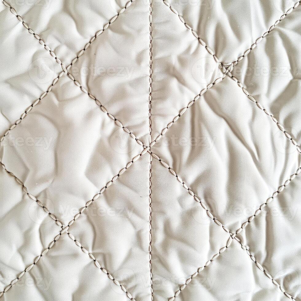 Beige quilted fabric texture creating diamond pattern with visible stitching photo