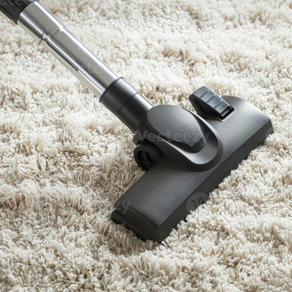Vacuum cleaner is cleaning a carpet in a house photo