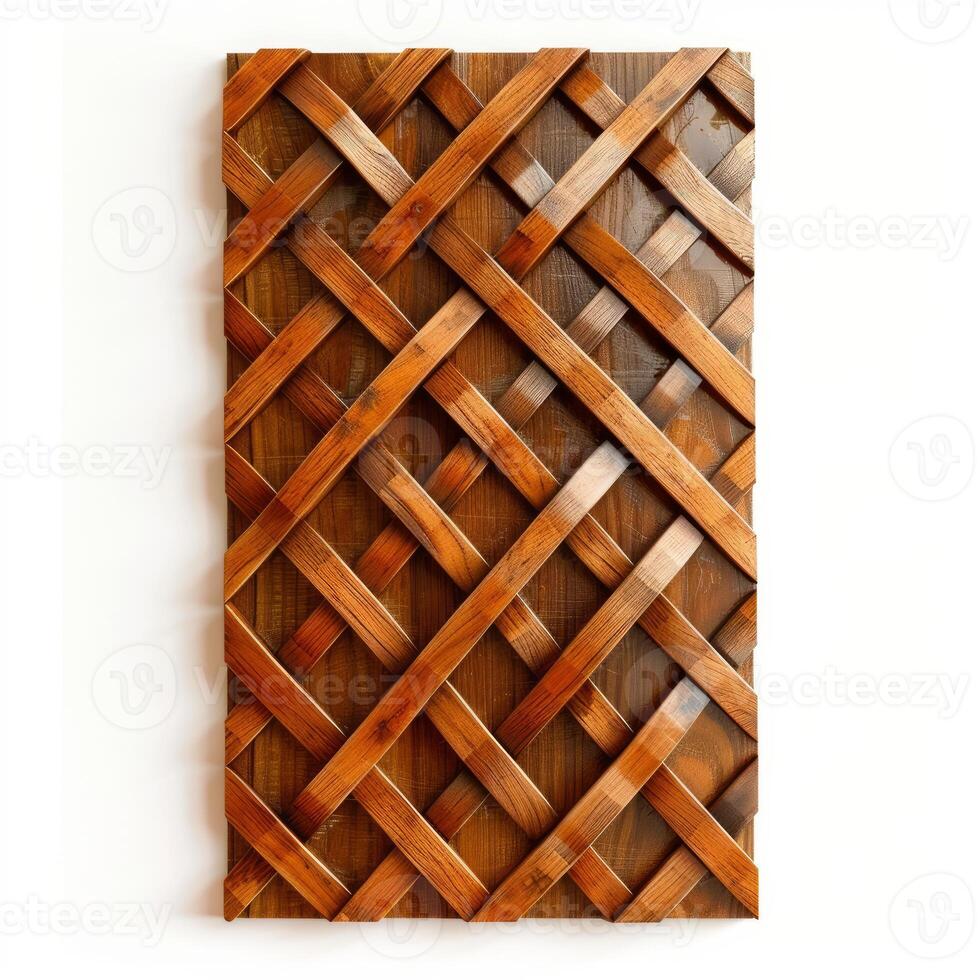 Decorative wooden lattice creating intriguing geometric pattern photo