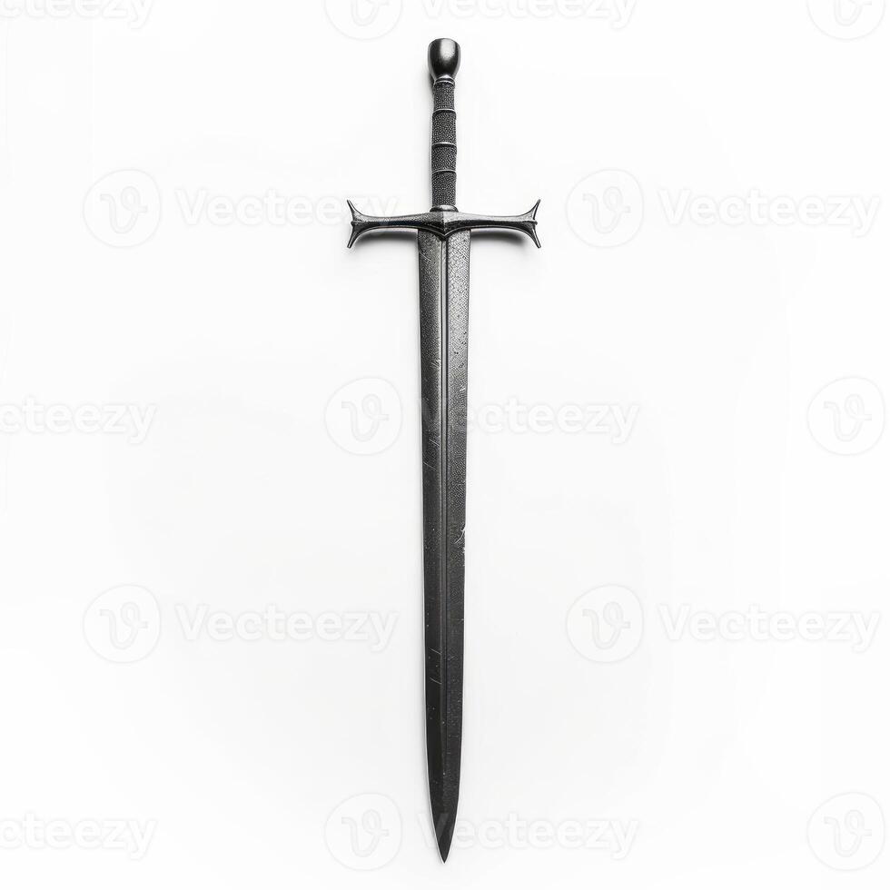 Medieval sword resting on white background, exhibiting power and history photo