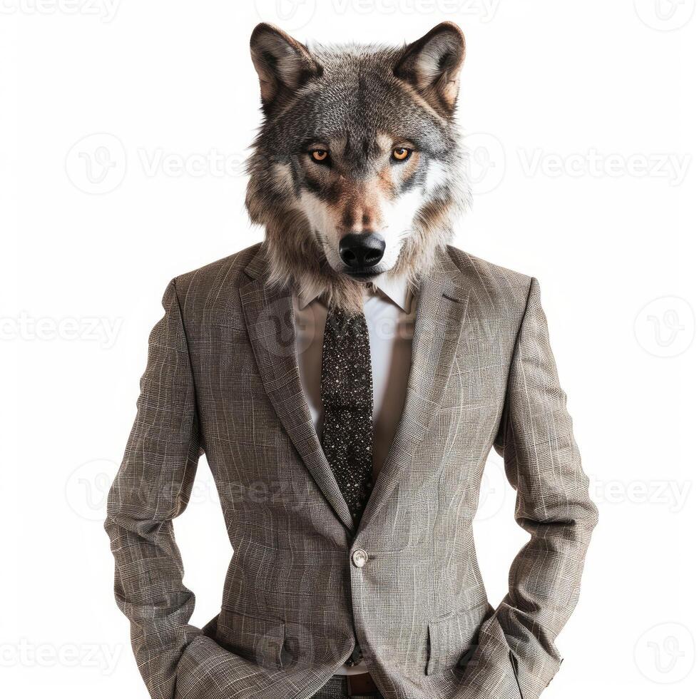 Serious wolf in suit and tie posing for business portrait photo