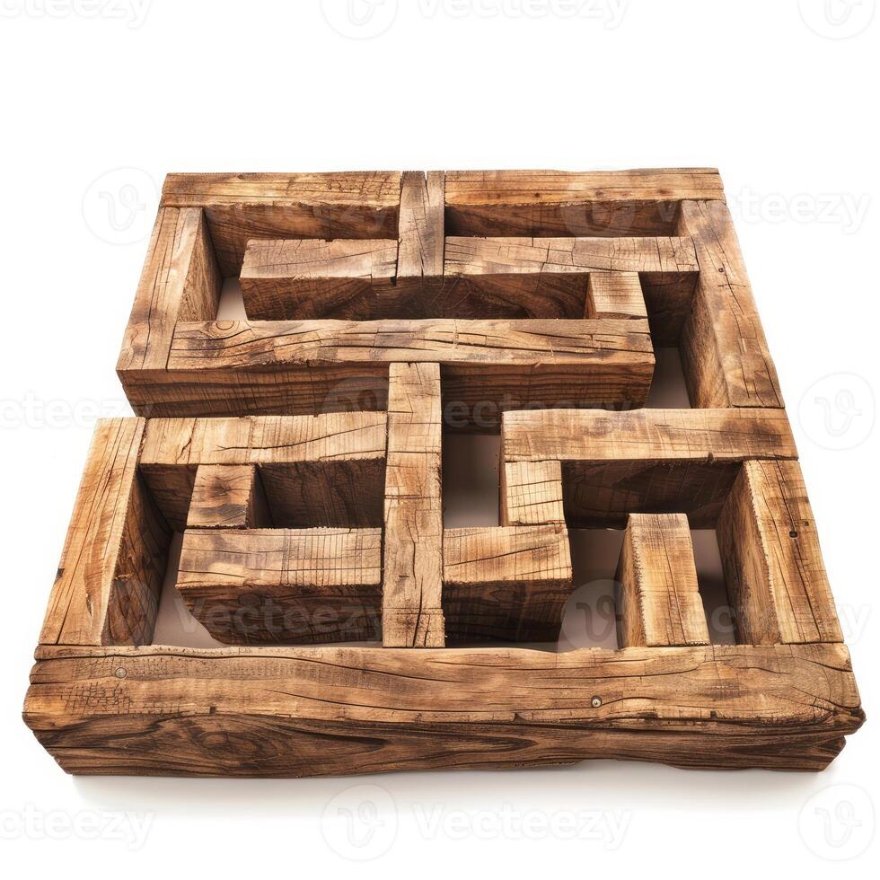 Complex wooden labyrinth structure creating intricate puzzle photo