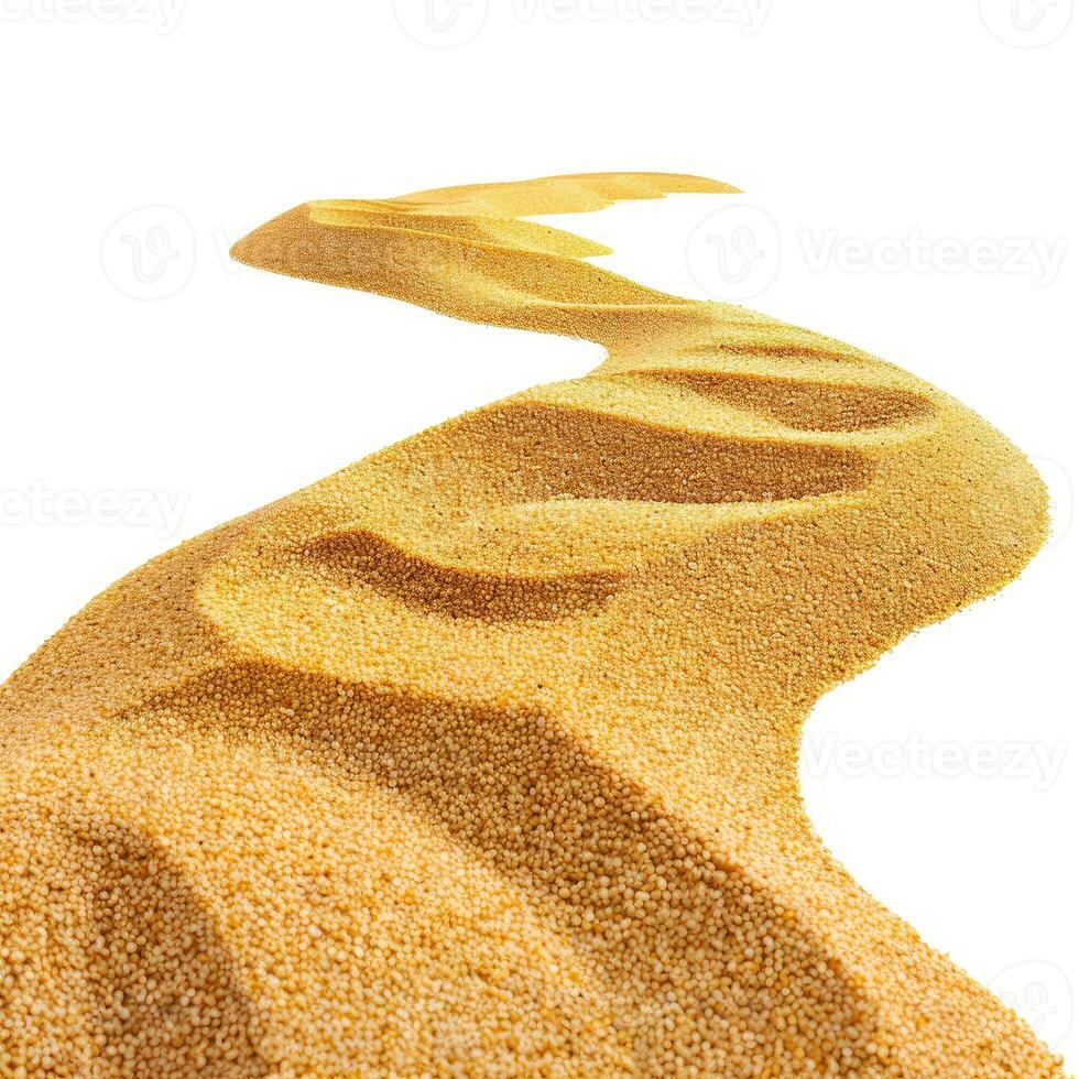 Millet grains forming a wavy path over white background photo