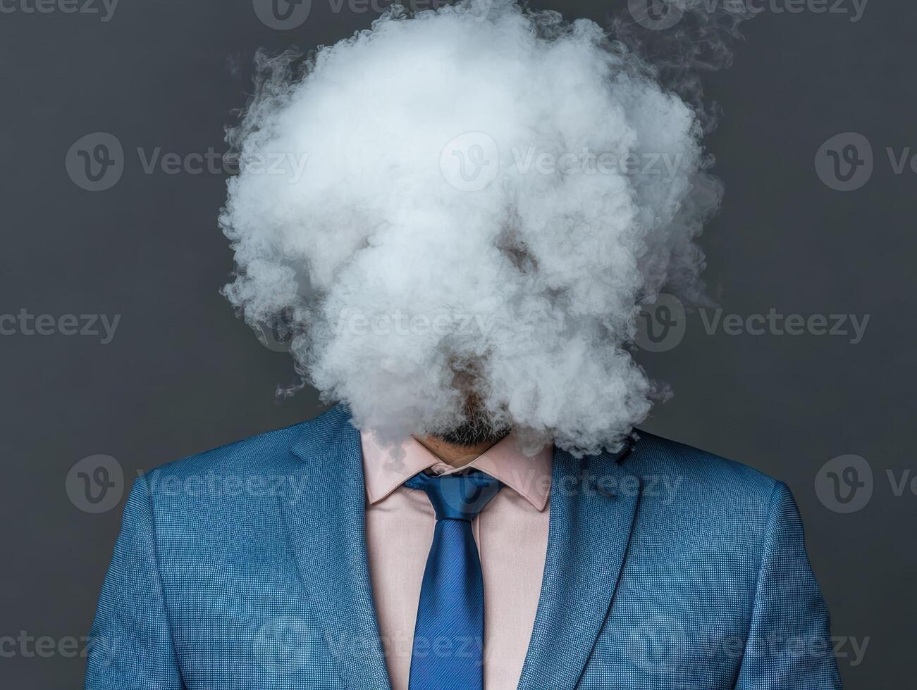 Businessman obscured by large vapor cloud photo