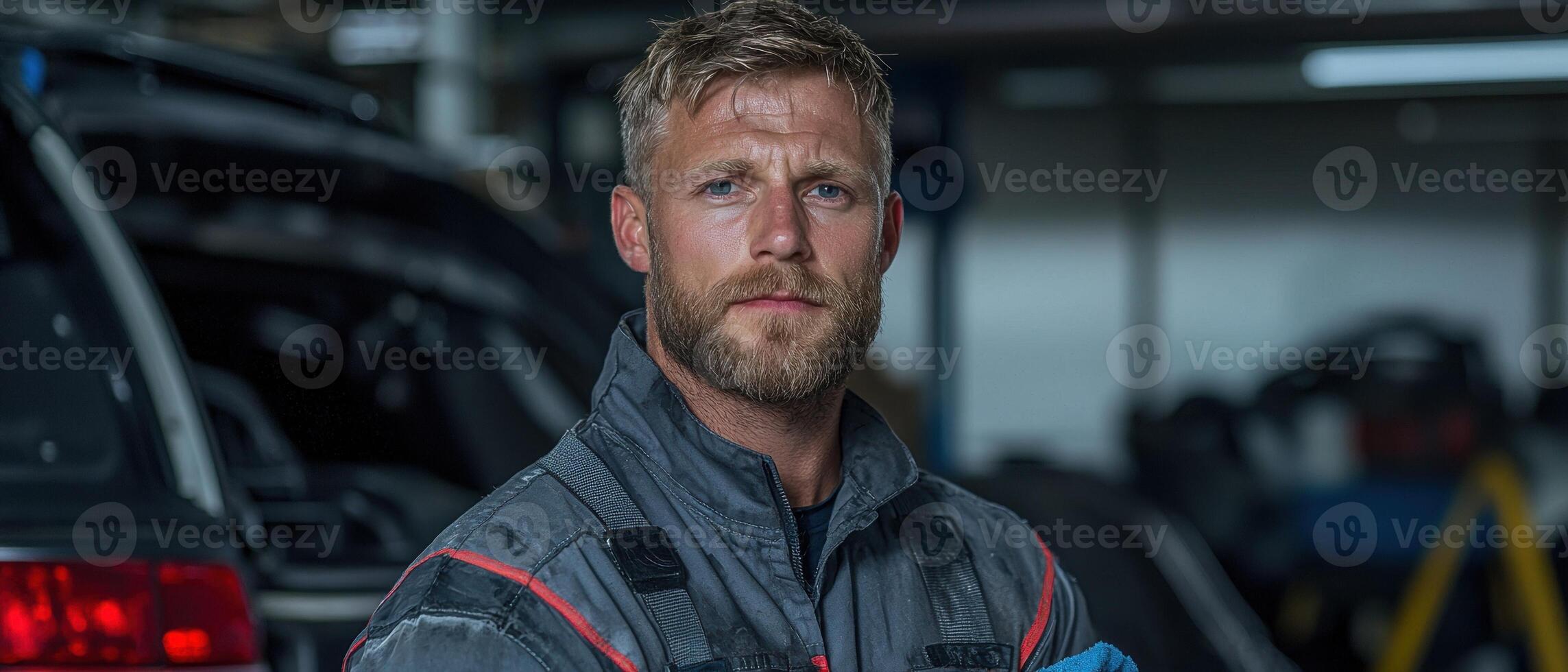 Portrait of a handsome male mechanic in his workshop photo