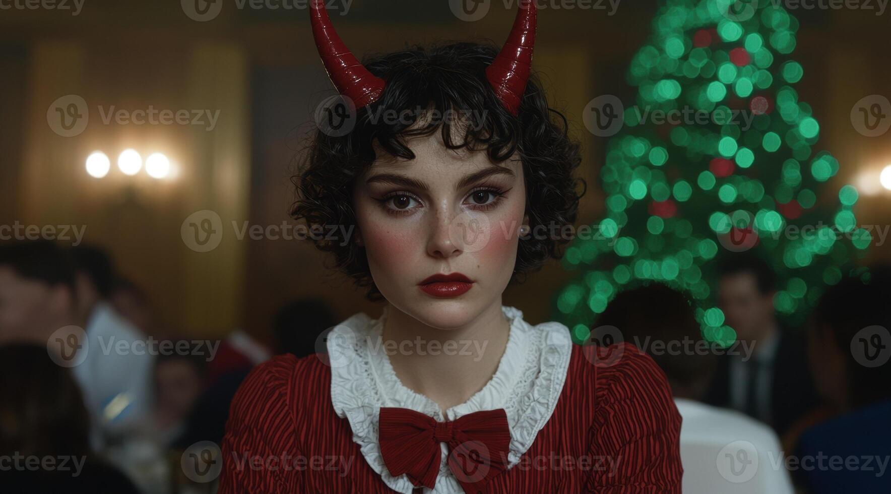 Woman with devil horns at a holiday party photo