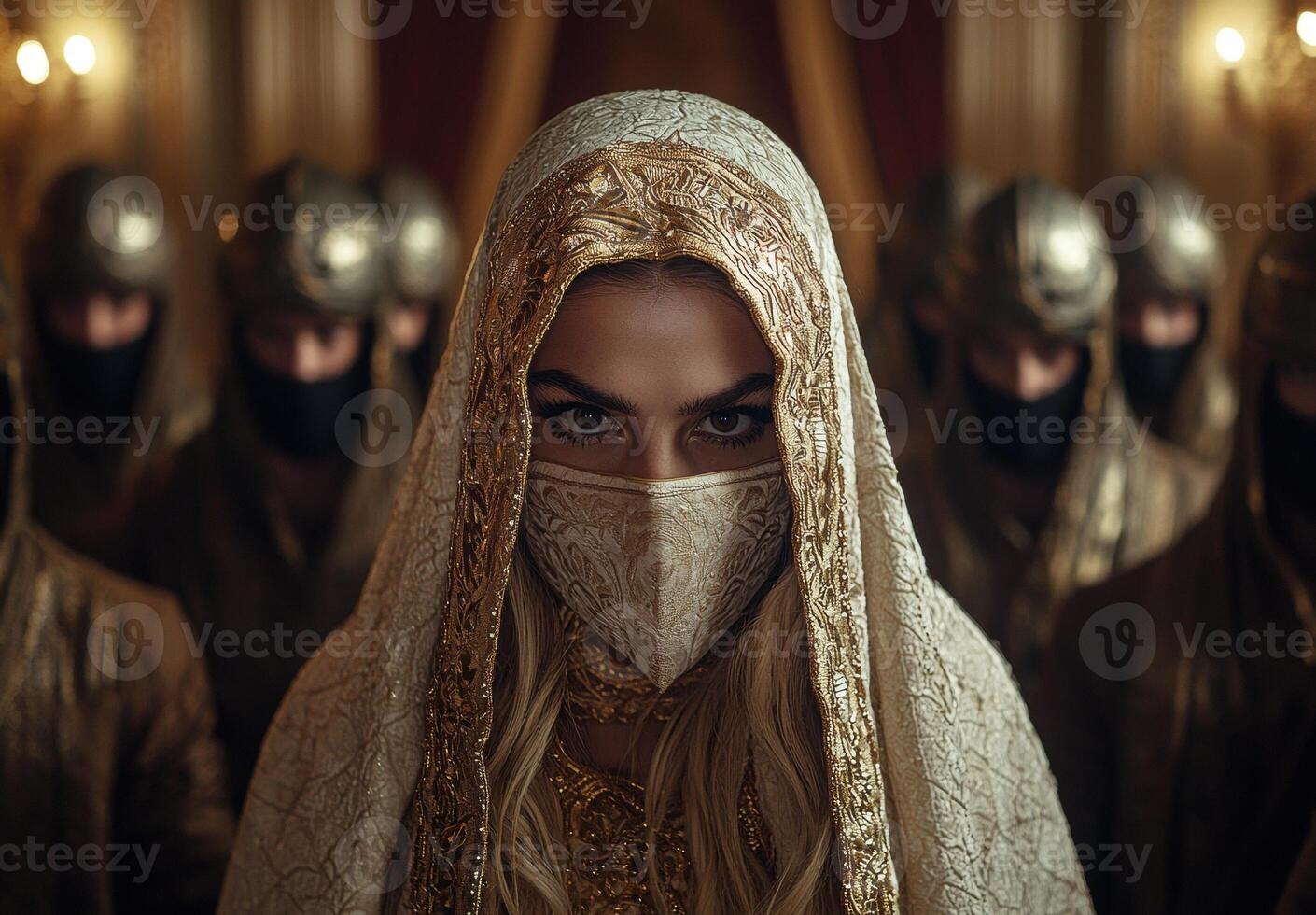 Mysterious woman in ornate veil and mask photo