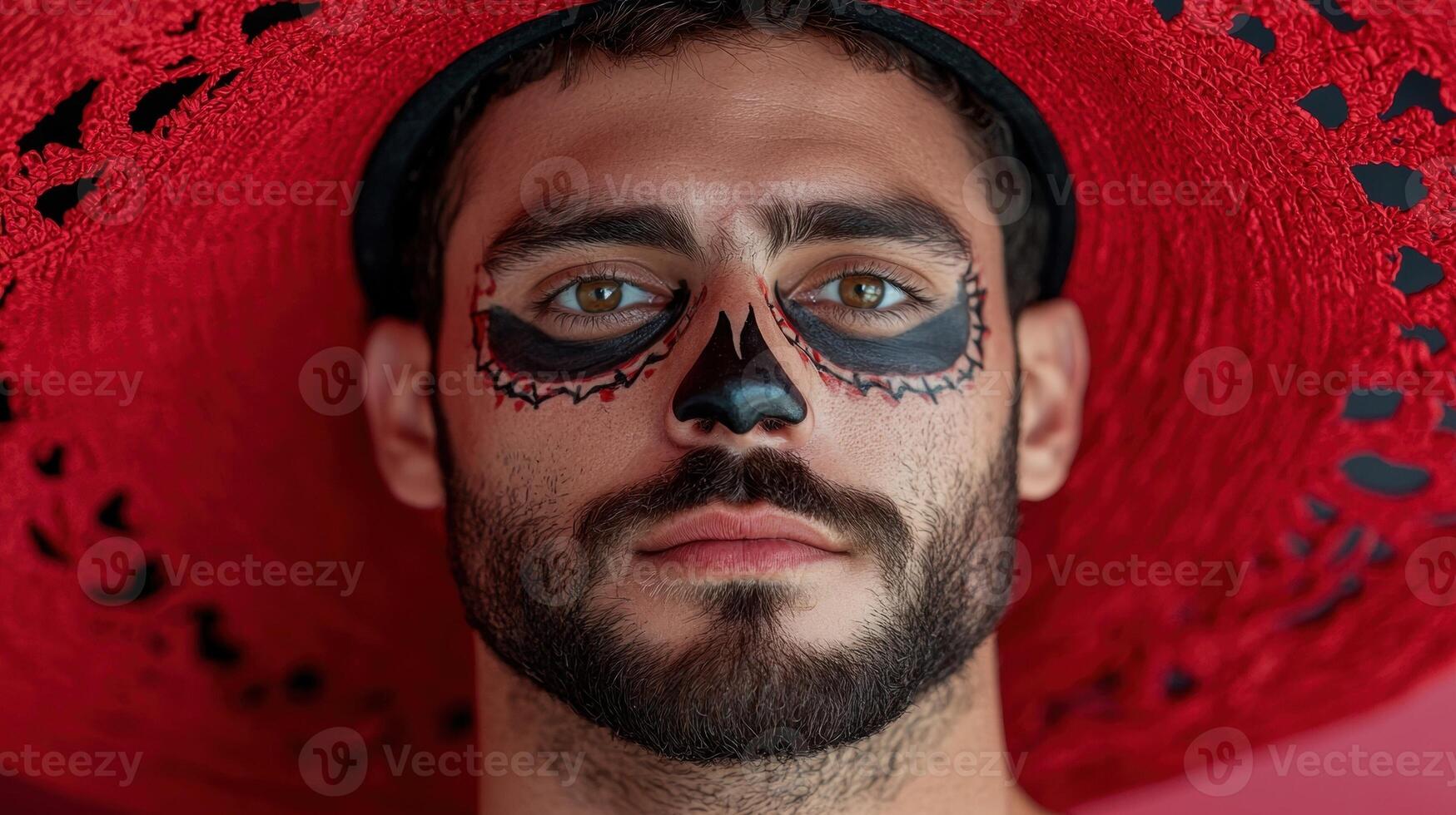 Man with sugar skull makeup and sombrero photo