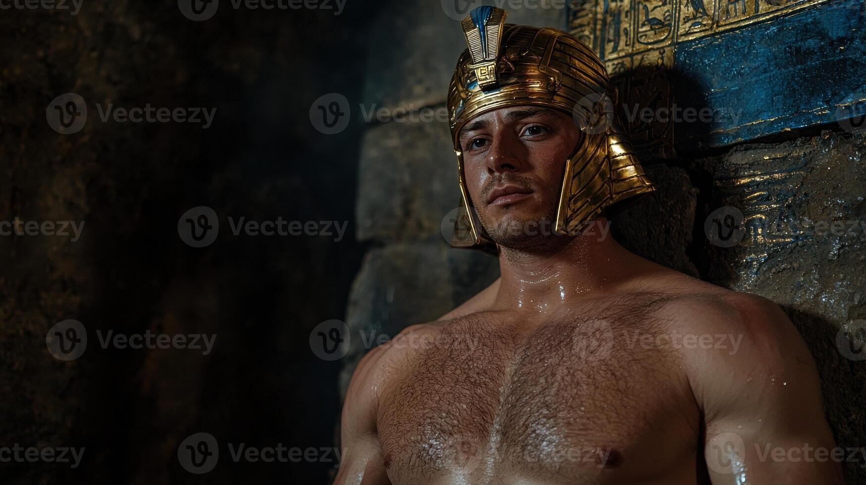 Muscular man in ancient egyptian headdress photo