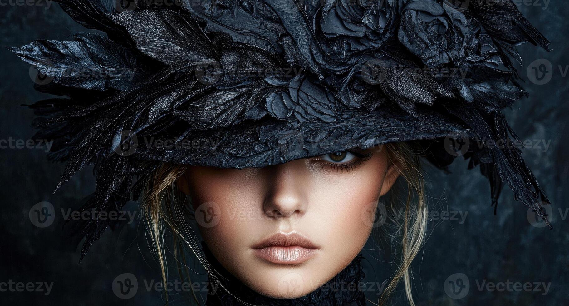Mysterious woman in a dramatic black hat photo