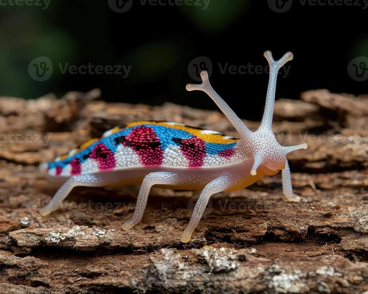 Vibrant Colorful Insect on Wood photo