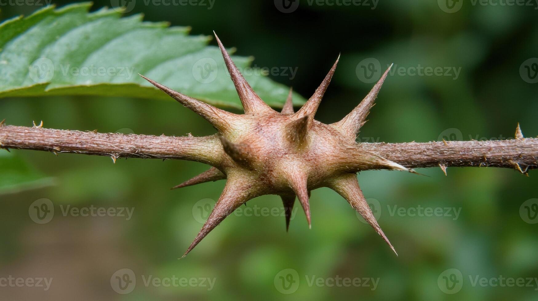 Close up of a thorny plant stem with sharp points photo