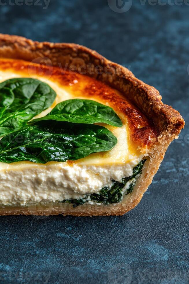 Close up of a delicious spinach and ricotta quiche photo