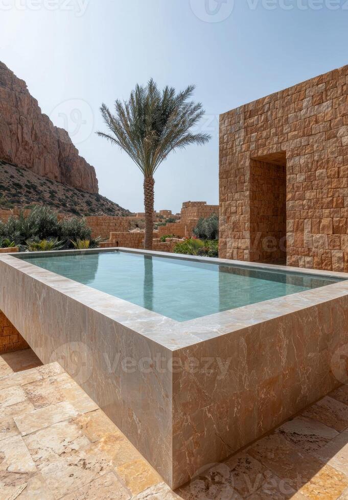 Modern minimalist pool in desert resort photo