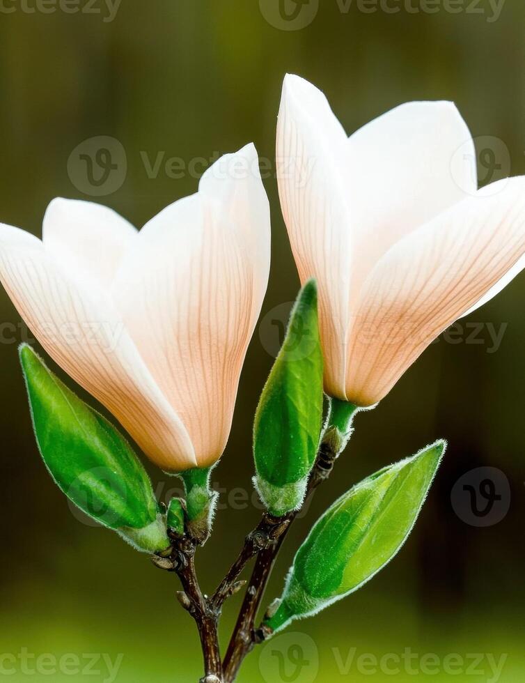 Close up of two delicate magnolia blossoms photo