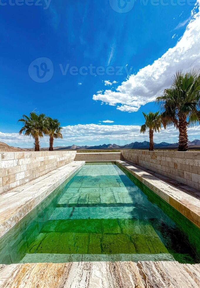 Luxury resort pool with desert mountain view photo