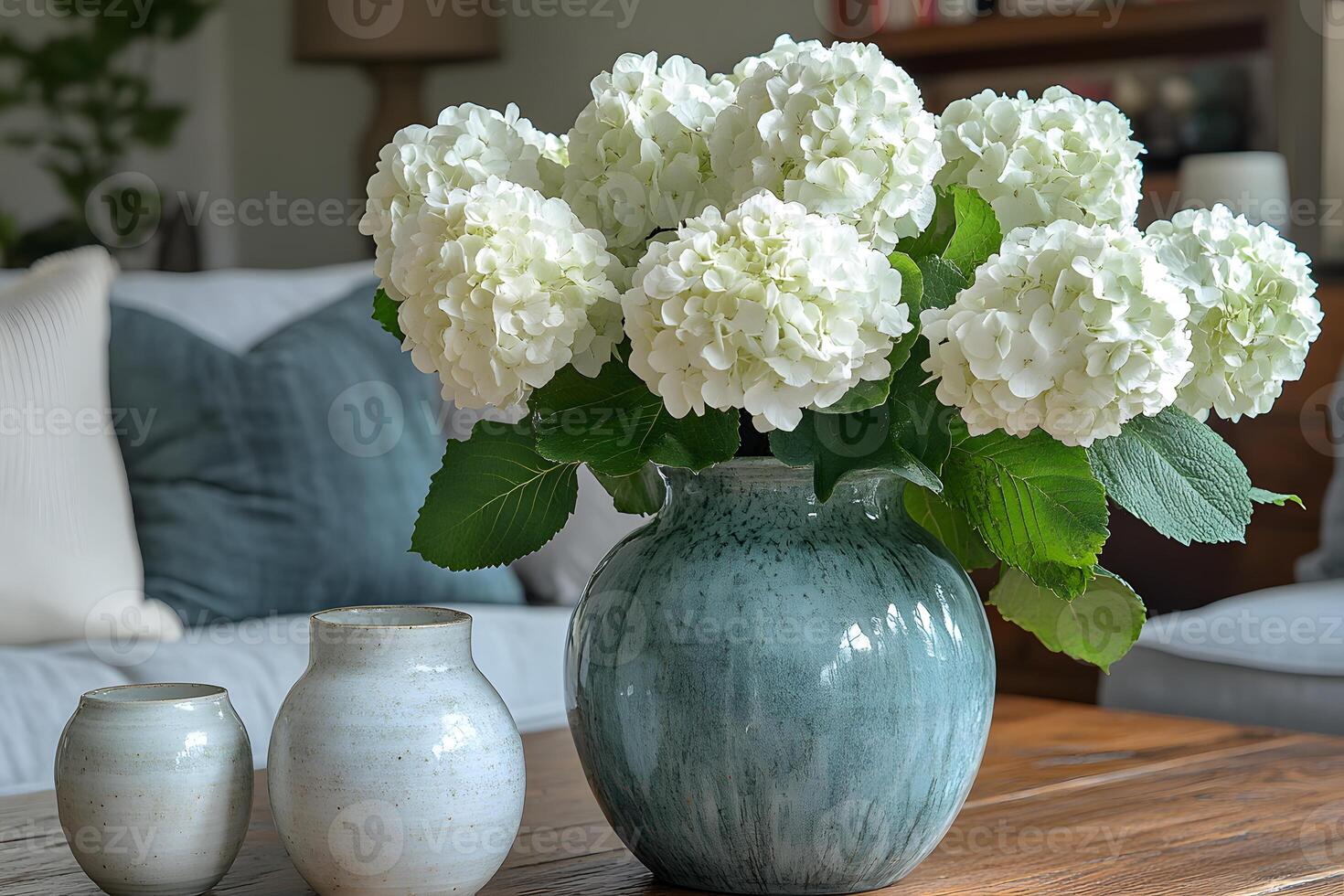 Elegant Home Decor with White Hydrangea Vase Arrangement for Interior Design Inspiration photo