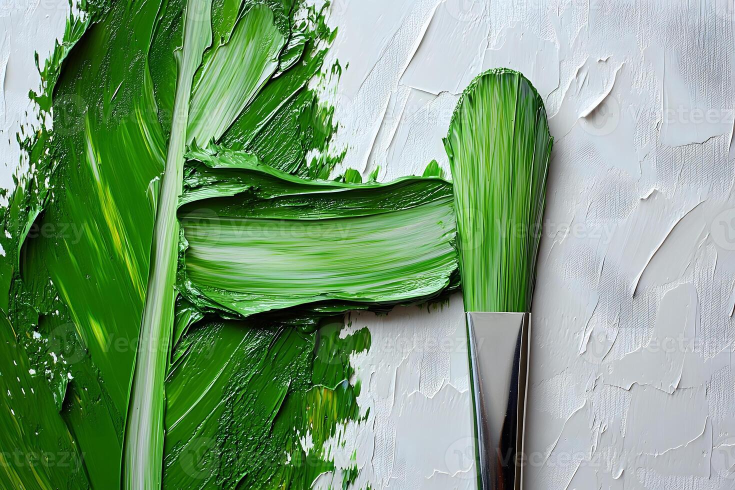 Green Brushstroke Art with Palette Knife Technique for Creative Design photo