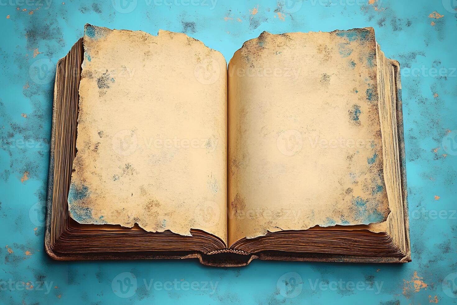 Antique Book with Weathered Pages on Vintage Blue Background for Historical Imagery photo