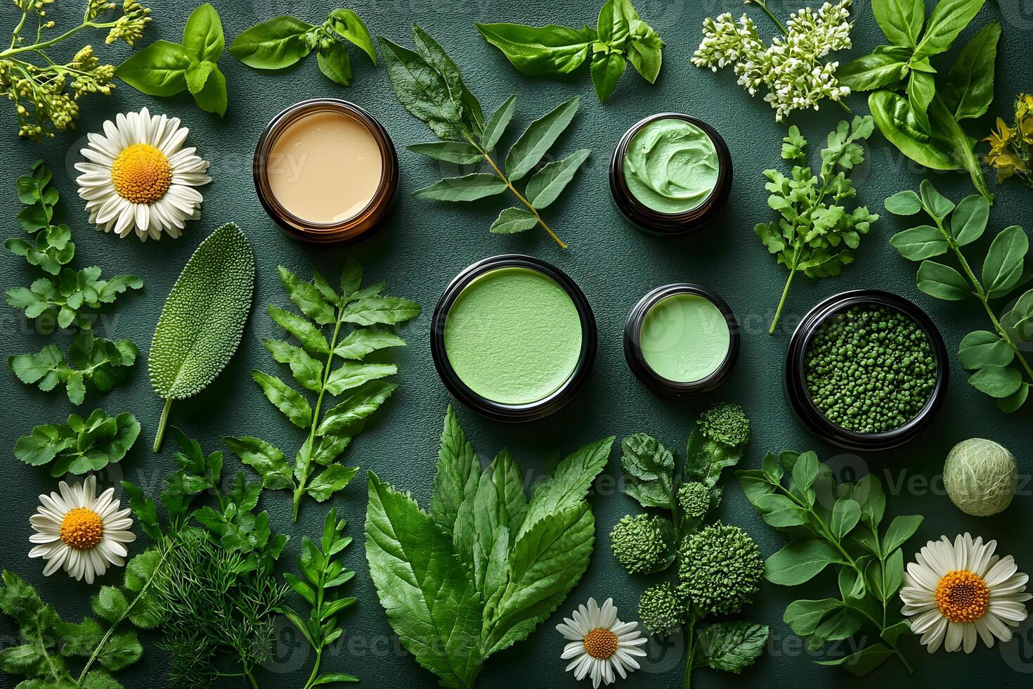 Natural Skincare Theme with Fresh Greenery and Botanical Ingredients for Organic Beauty Products photo
