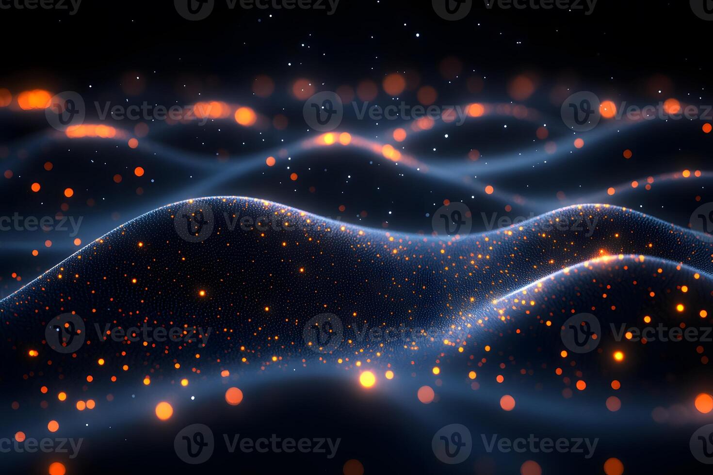 Abstract Wave of Glowing Particles in Futuristic Cosmic Environment photo