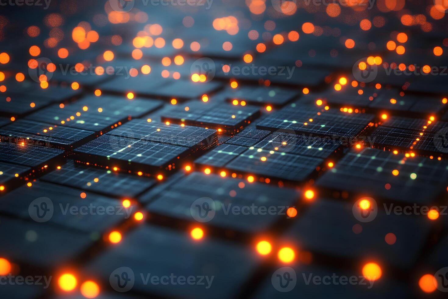 Futuristic Digital Grid with Glowing Orange Lights - Technology and Innovation Concept for Design photo