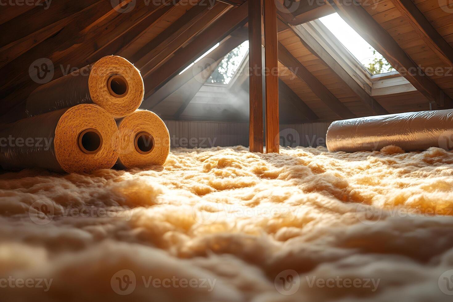 Eco-Friendly Attic Insulation with Natural Wool Rolls for Energy Efficiency in Home Renovation photo