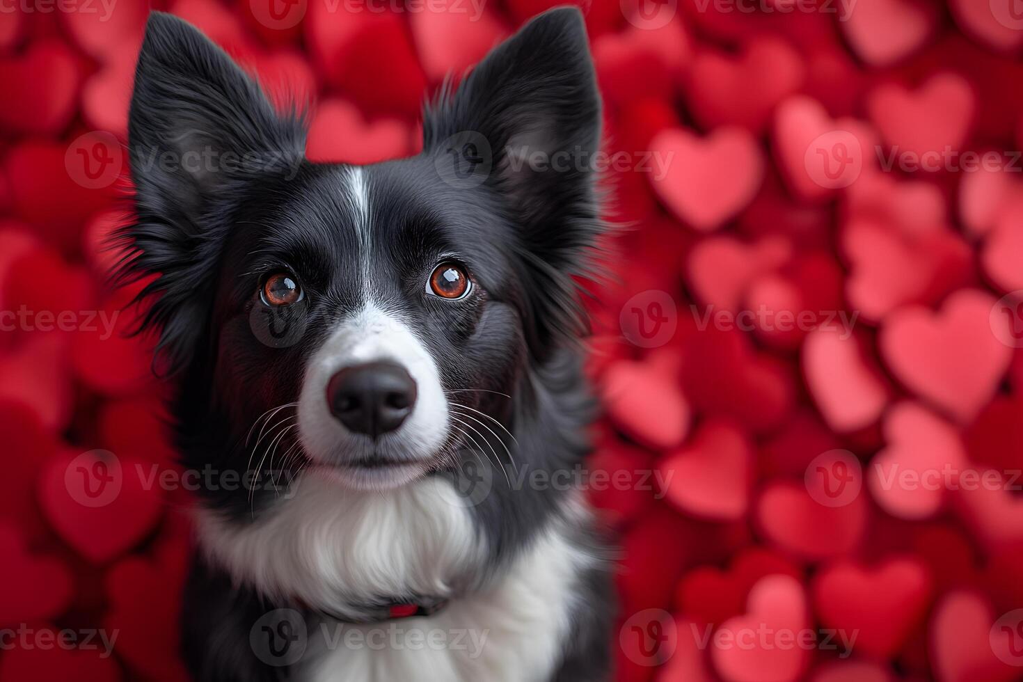 Valentine's Day Border Collie with Red Heart Background - Love and Friendship Concept photo